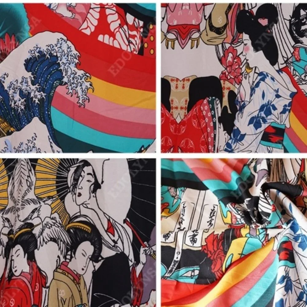 Asian print kimono Cover ups robe Floral Print